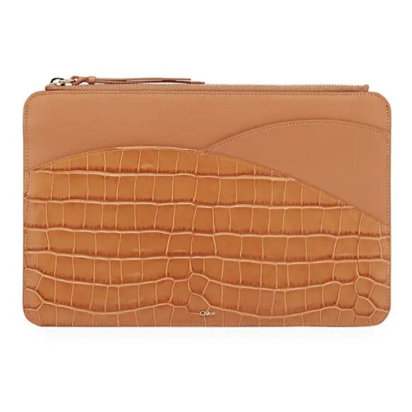 Walden Croc-Embossed Leather iPad Clutch Bag - Picture 1 of 6